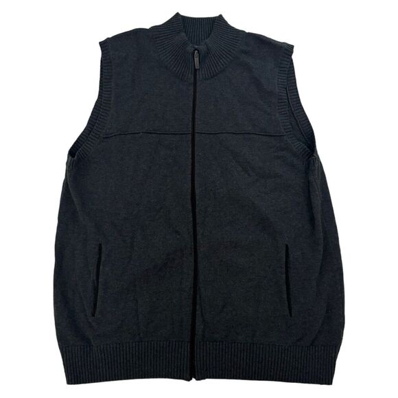 Southern Pines Gray Full Zip Sweater Vest Sz L 100% Cotton Mock Neck Cable Knit - Picture 1 of 11